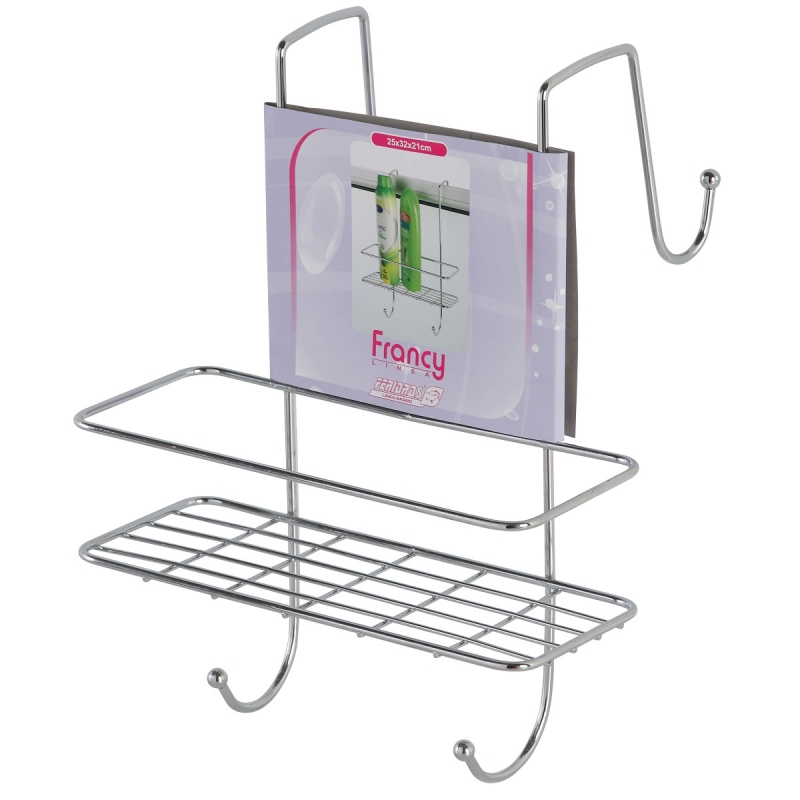Mensola rettangolare 1 ripiano con gancio doccia in acciaio cromato linea francy Feridras 160026-b