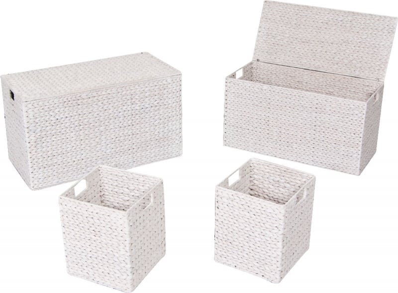 Ceste portaoggetti In Giacinto d'acqua intrecciato Con Coperchio Set 4 Pz Bianco