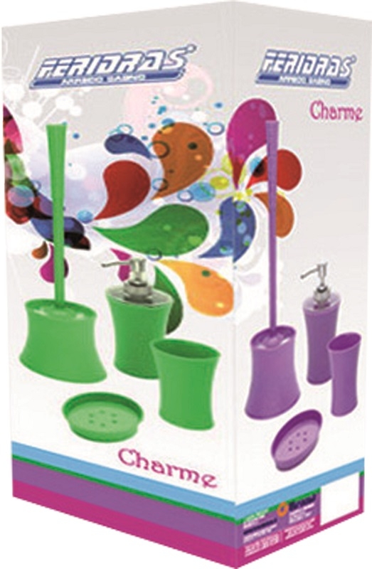 Set 4 pz dispenser portaspazzolino portasapone portascopino in abs viola Feridras 506002