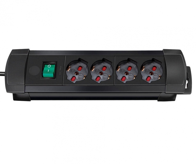 Multipresa in plastica 4 posti con interruttore 36 cm nero Premium Brennenstuhl