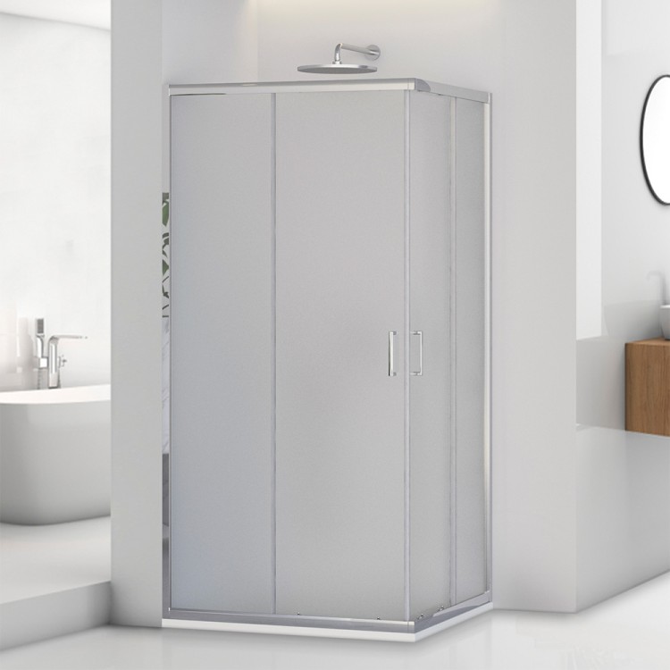 Box doccia angolare cromato H195cm con vetro stampato T-Special Feridras