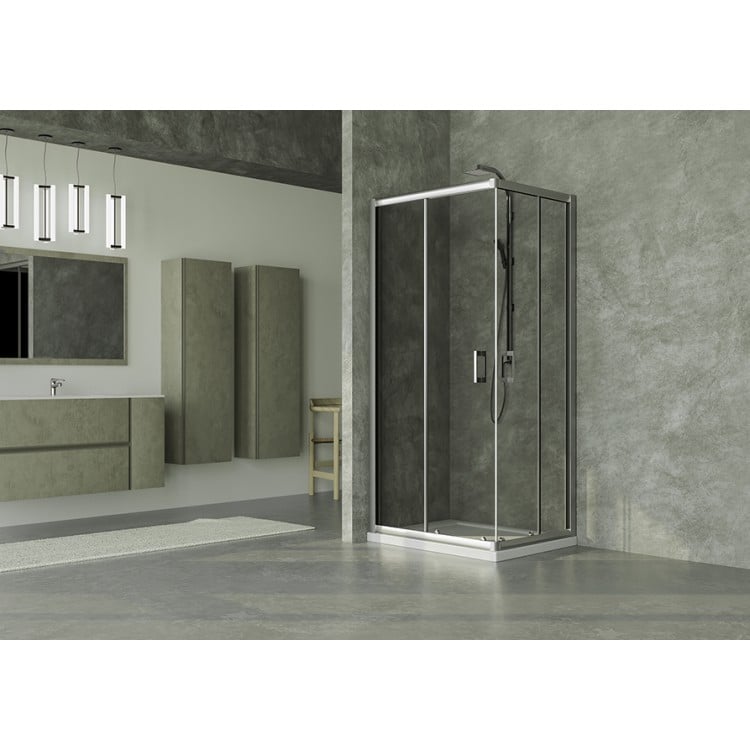 Box doccia angolare cromato H185cm con vetro trasparente Ego 2.0 Feridras