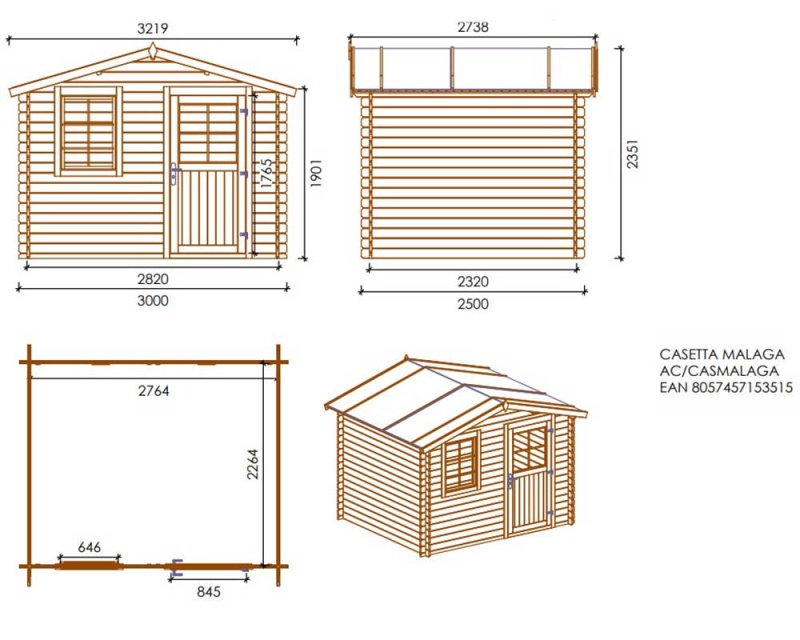 Casetta Da Giardino In Legno Malaga 300 x 250 cm Losa Legnami