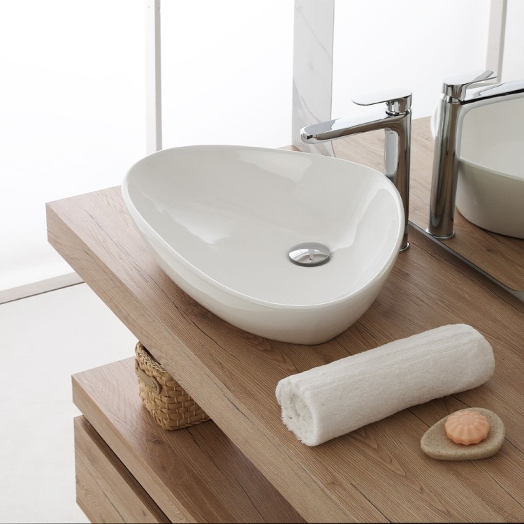 Lavabo da appoggio triangolare 59cm in ceramica bianca lucida Feridras