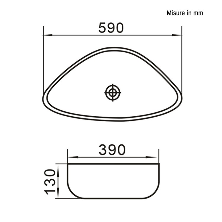 Lavabo da appoggio triangolare 59cm in ceramica bianca lucida Feridras
