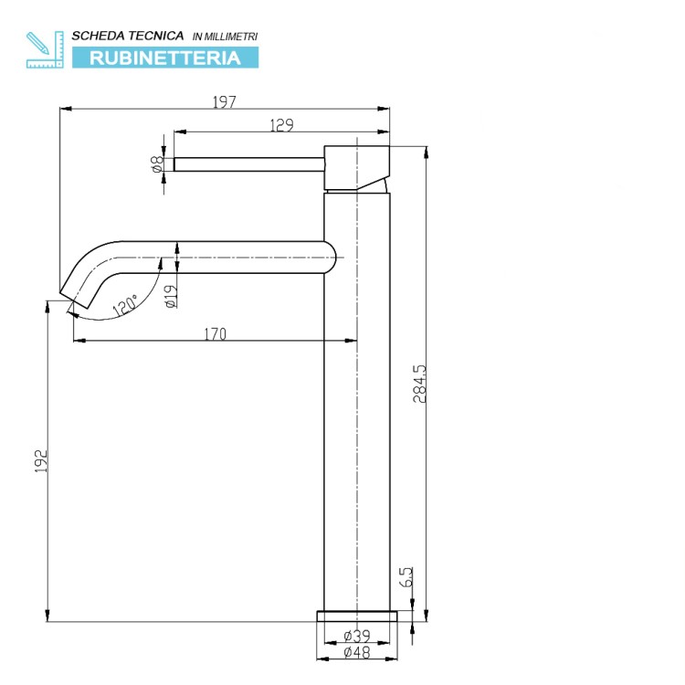 Miscelatore alto per lavabo in acciaio inox cromato con piletta Nuego Feridras