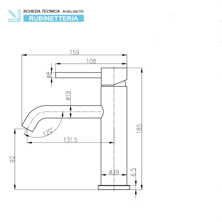 Miscelatore per lavabo in acciaio inox cromato con piletta Nuego Feridras