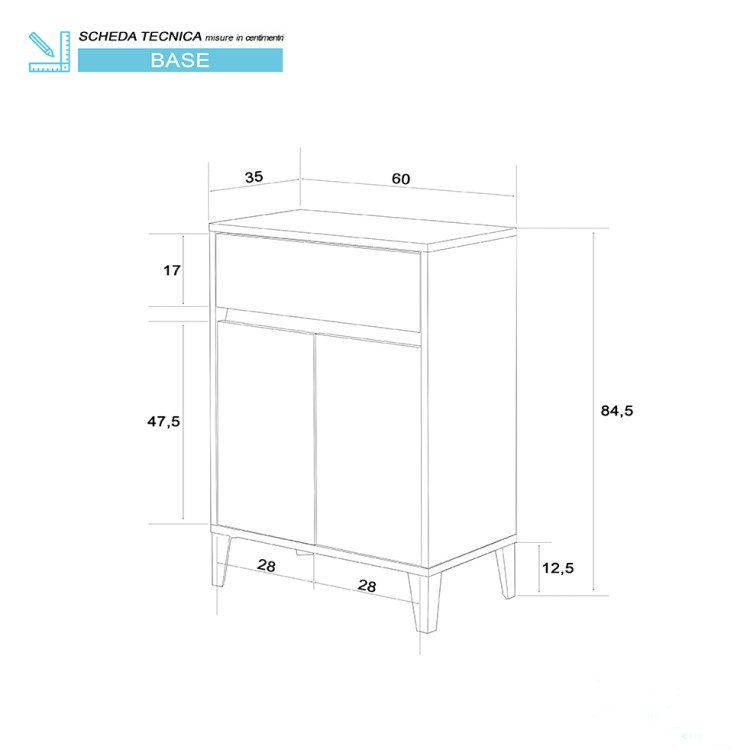 Mobile da bagno 60cm rovere scuro con 2 ante e cassetto Mondo 2.0 Feridras