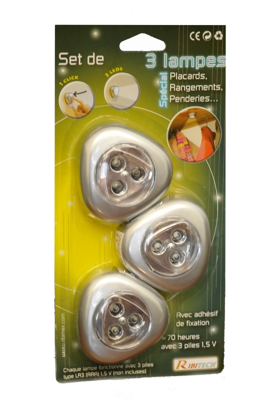 Set 3 lampade speciali per armadi a muro Ribimex
