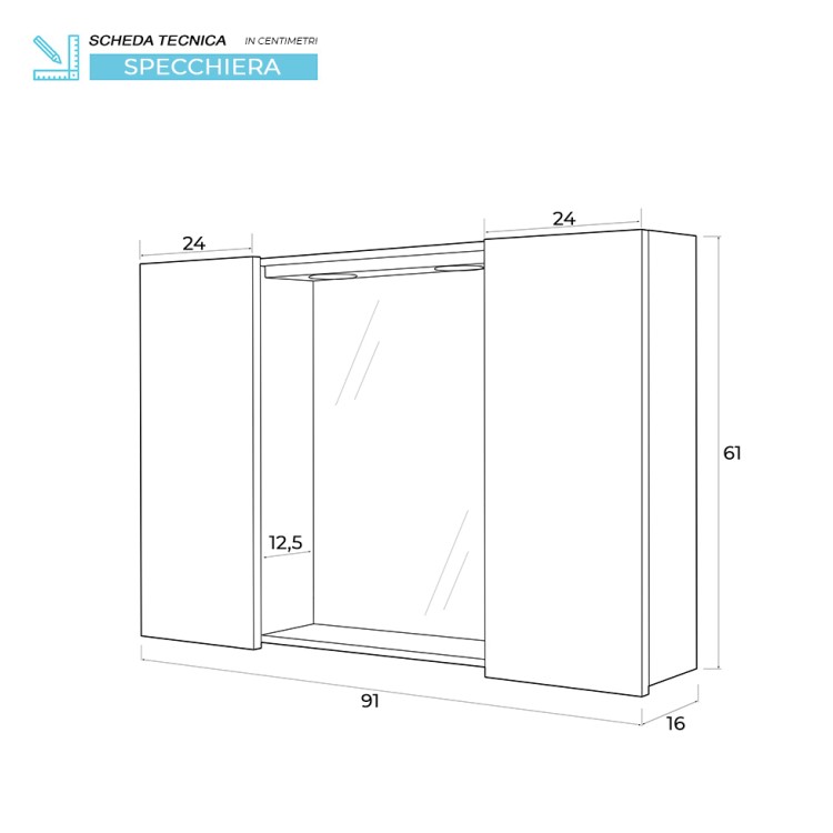 Specchiera da bagno bianco laccato 91x61 cm con 2 ante Mondo 2.0 Feridras