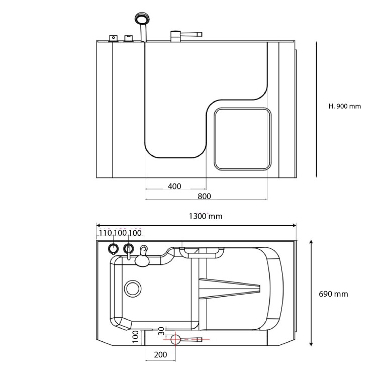 Vasca da bagno con sportello 130cm Velar Feridras