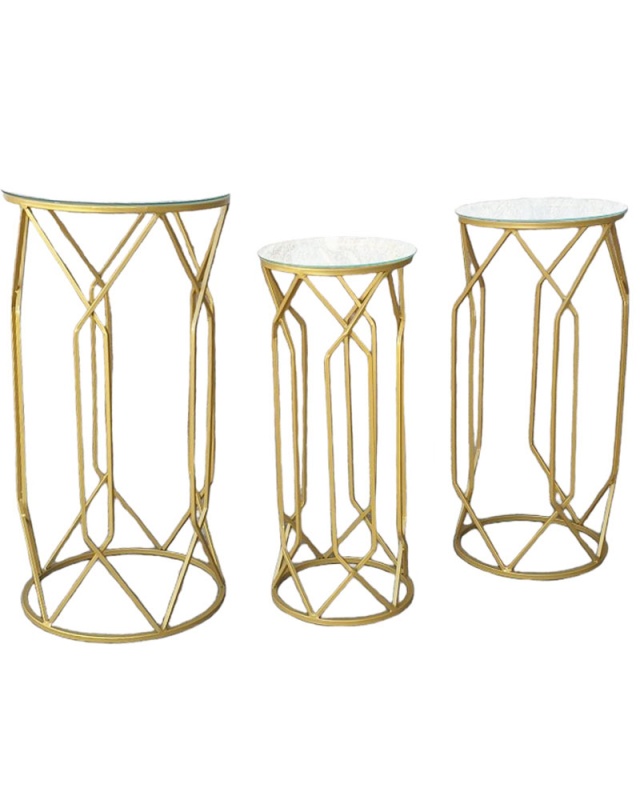 Tavolini in metallo con ripiano in vetro set 3 pezzi Rombo Made in Italy