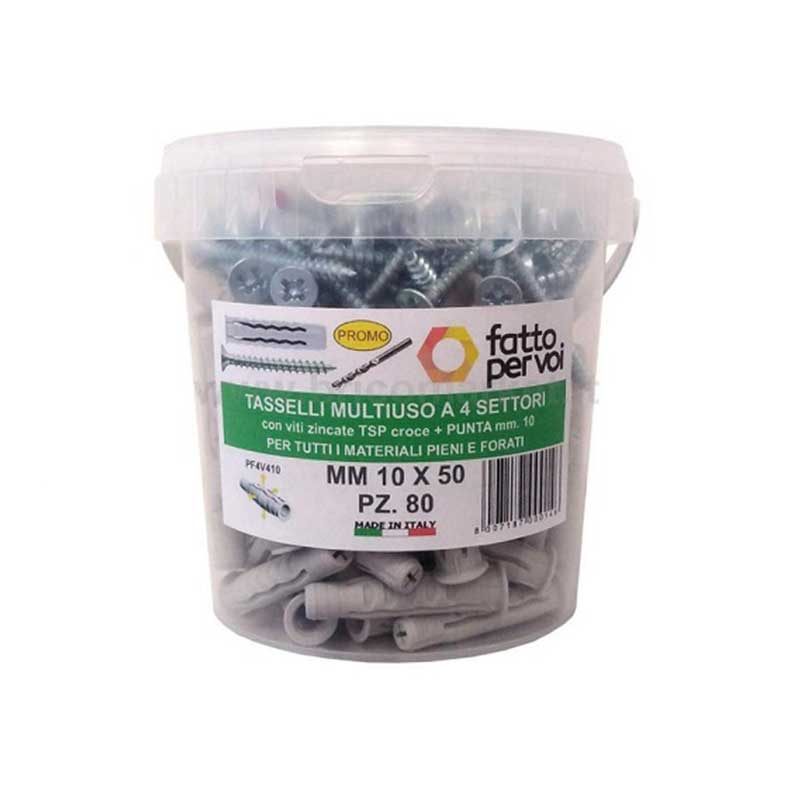 Tasselli In Nylon 10 x 50 mm Con Viti e Punta 80 Pz