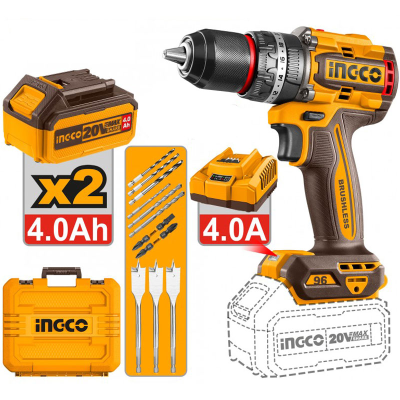 Trapano a percussione a batteria Brushless (2x4.0 ah) CIDLI20968E Ingco